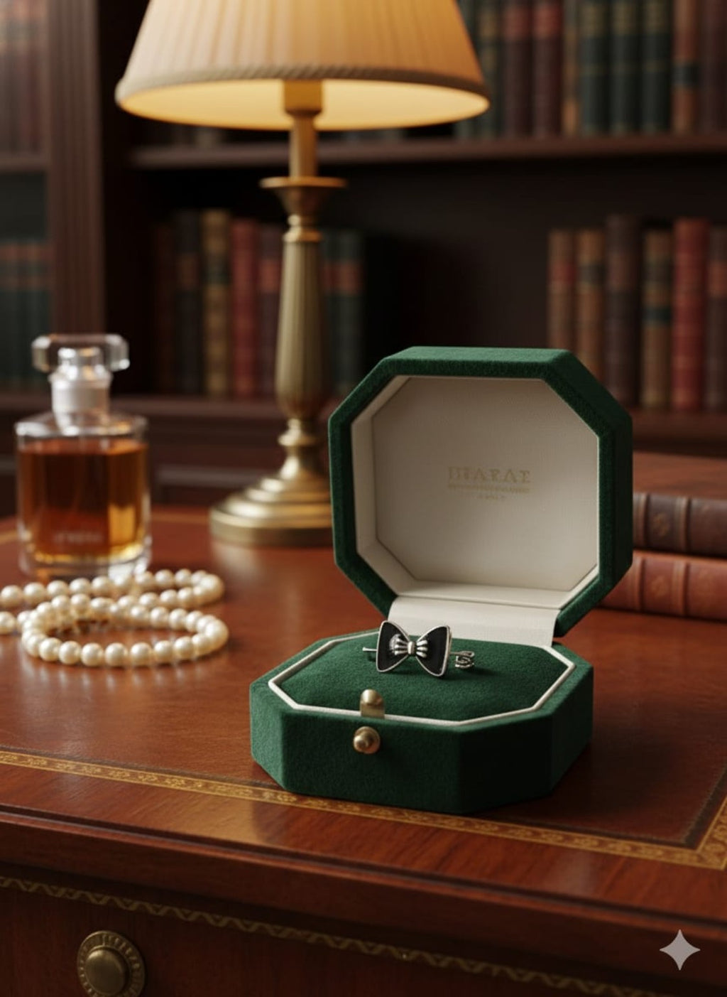 Noir Élégance Silver Bow Brooch