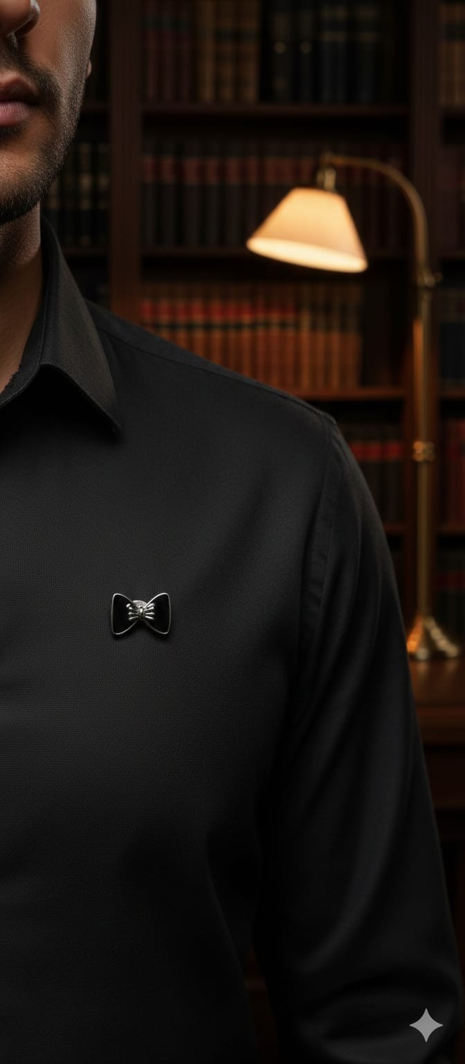 Noir Élégance Silver Bow Brooch