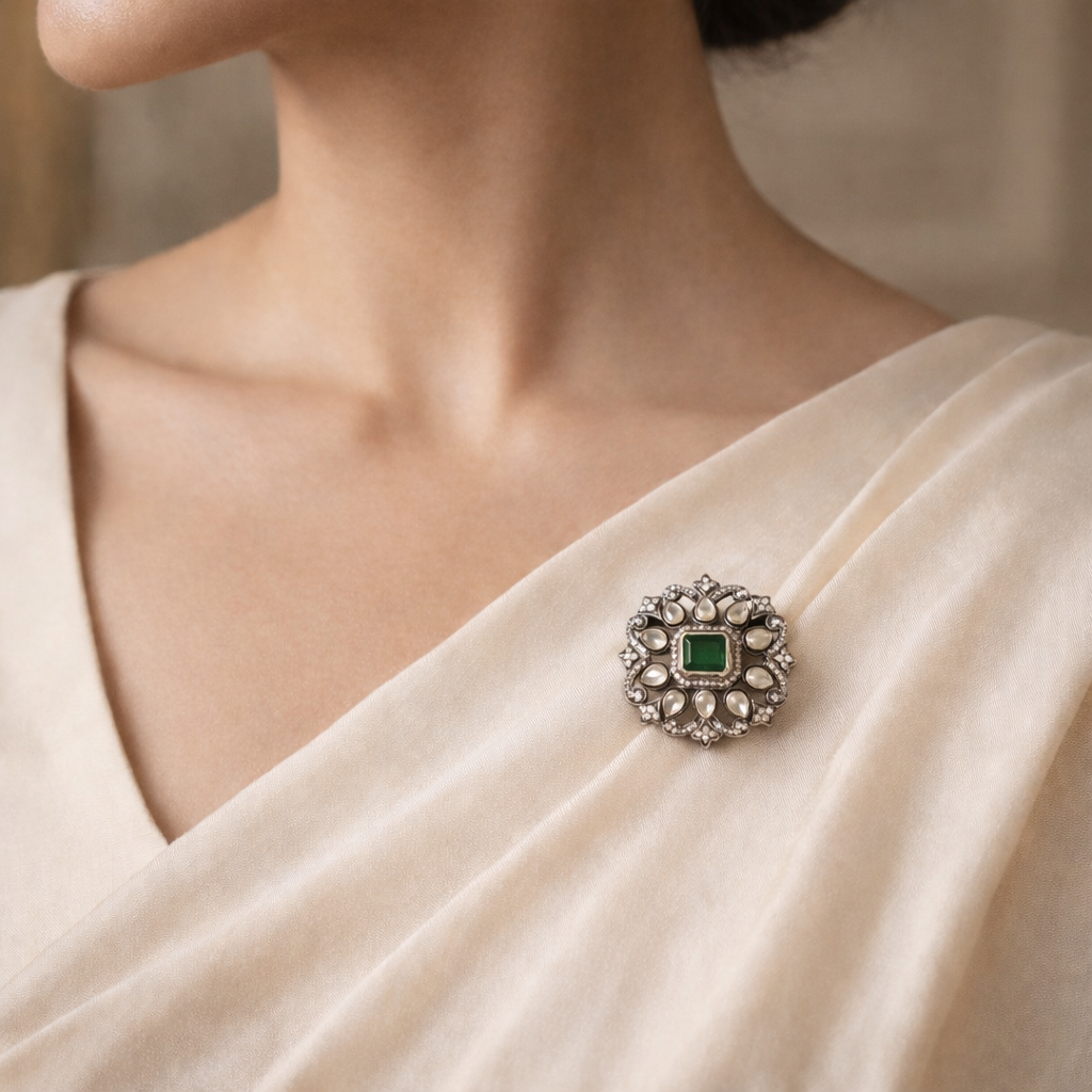 Ruhani Emerald Floral Brooch
