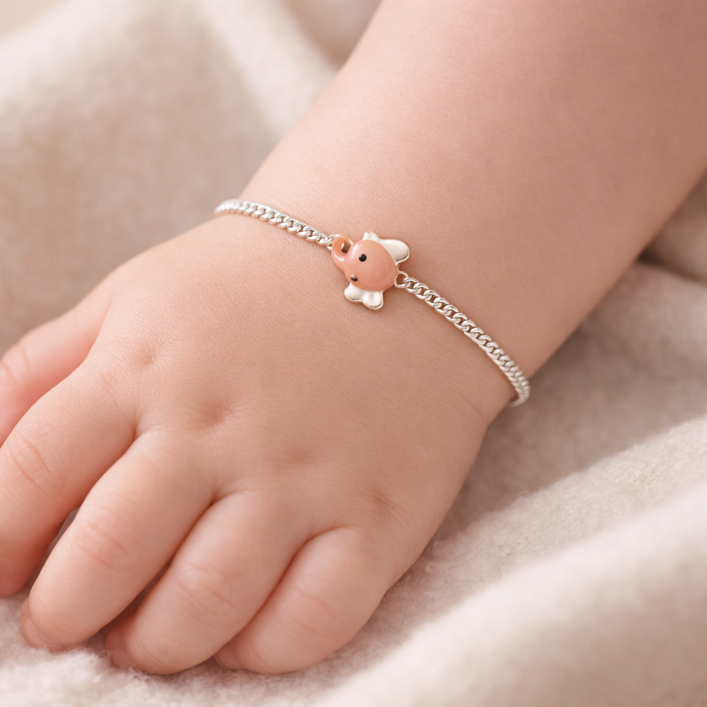 Peach Ganesha Silver Baby Bracelet