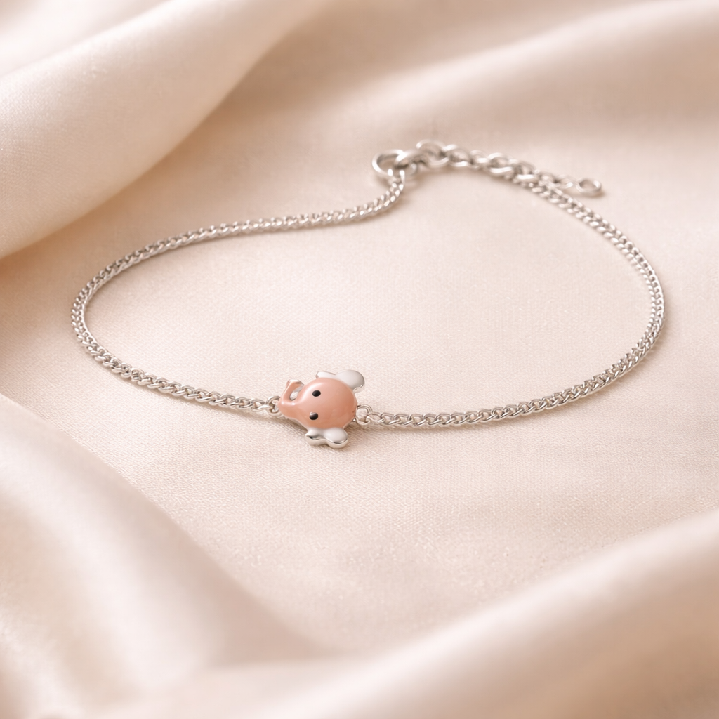 Peach Ganesha Silver Baby Bracelet