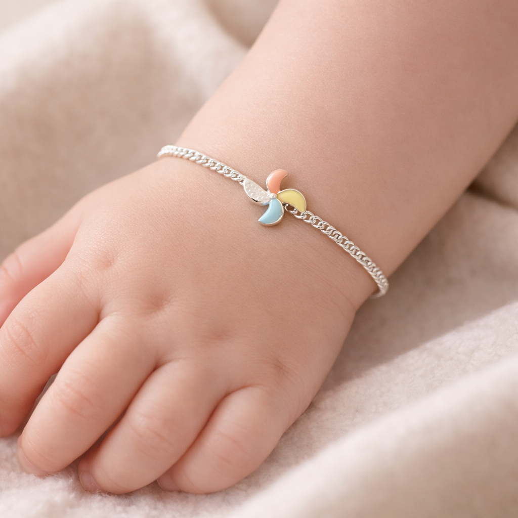 Pastel Pinwheel Silver Baby Bracelet