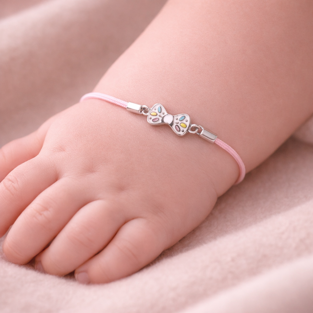 Pink Bow Bliss Silver Baby Bracelet