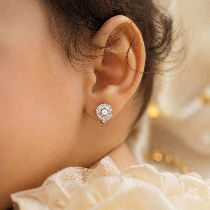 Pearl Halo Baby Hoops