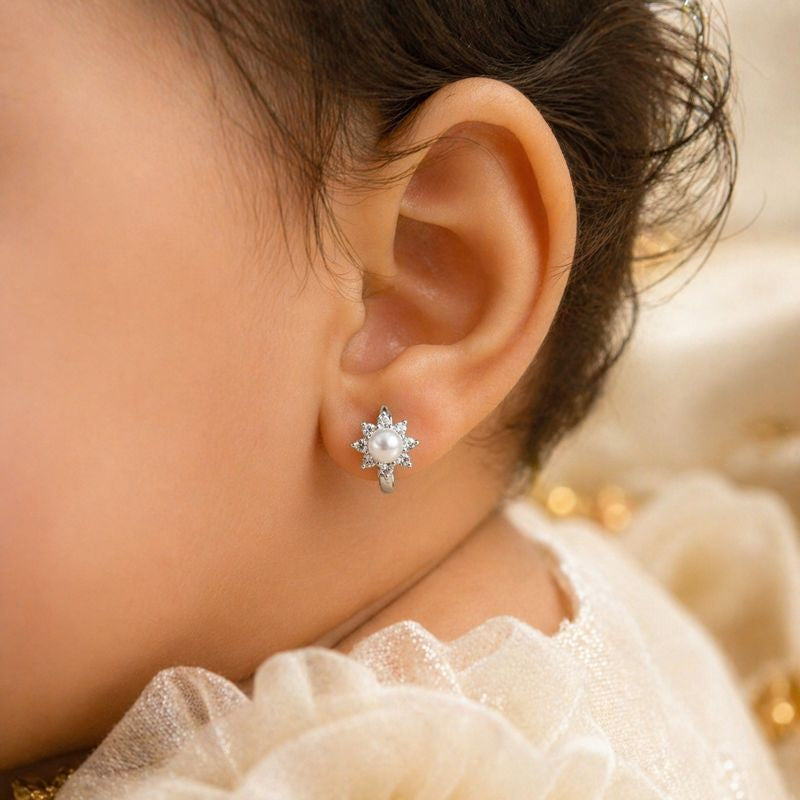 Floral Pearl Baby Hoops