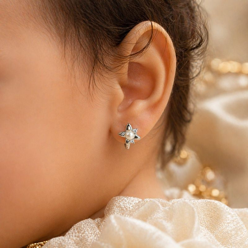 Star Bloom Pearl Baby Hoops