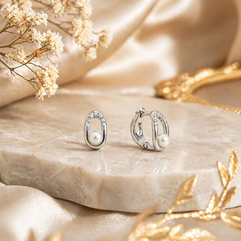 Petite Pearl Oval Baby Hoops