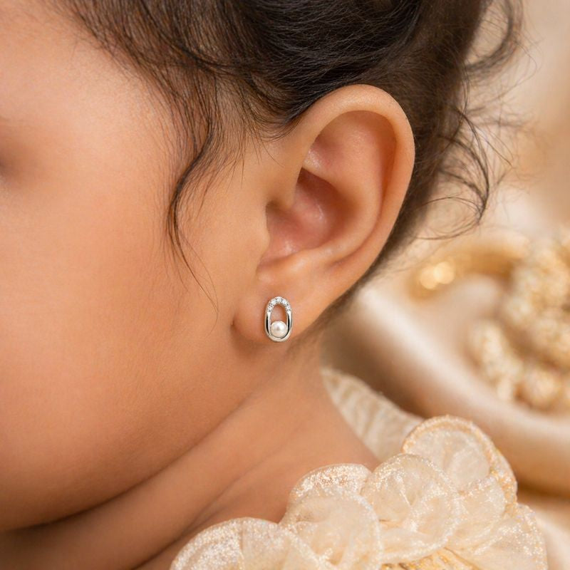 Petite Pearl Oval Baby Hoops