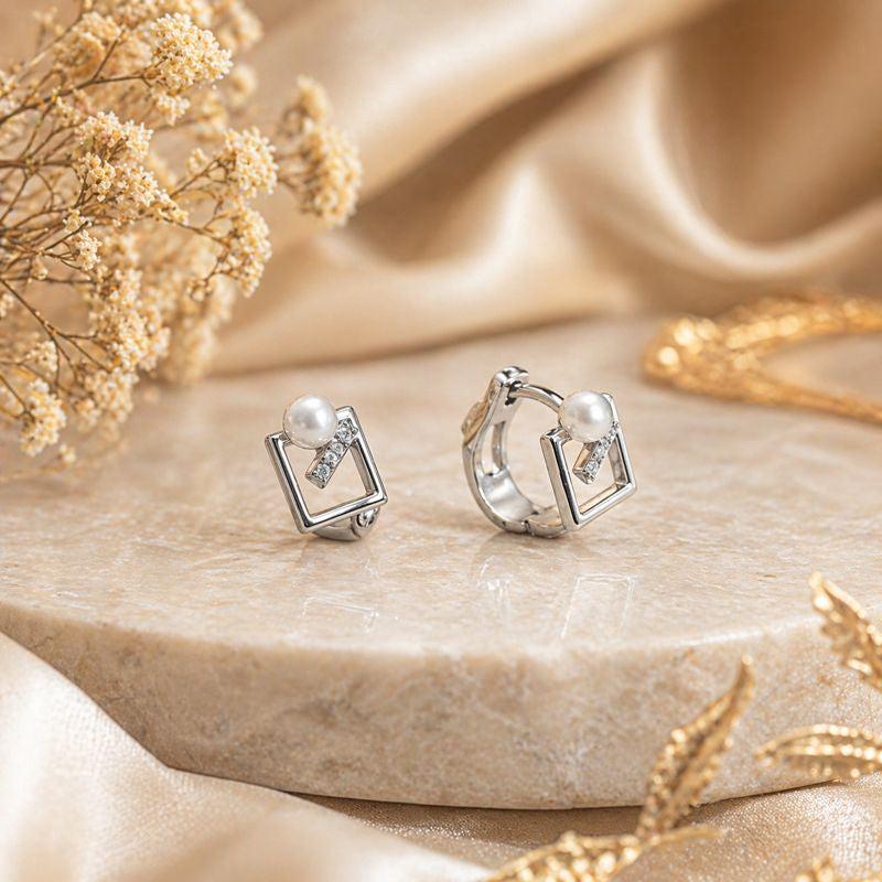 Geo Pearl Baby Hoops