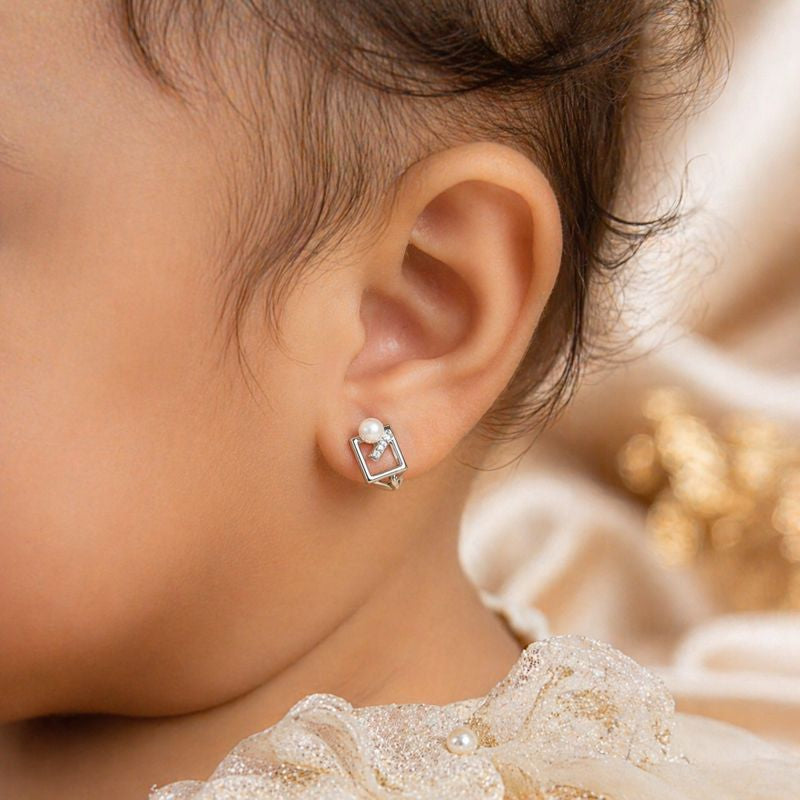Geo Pearl Baby Hoops