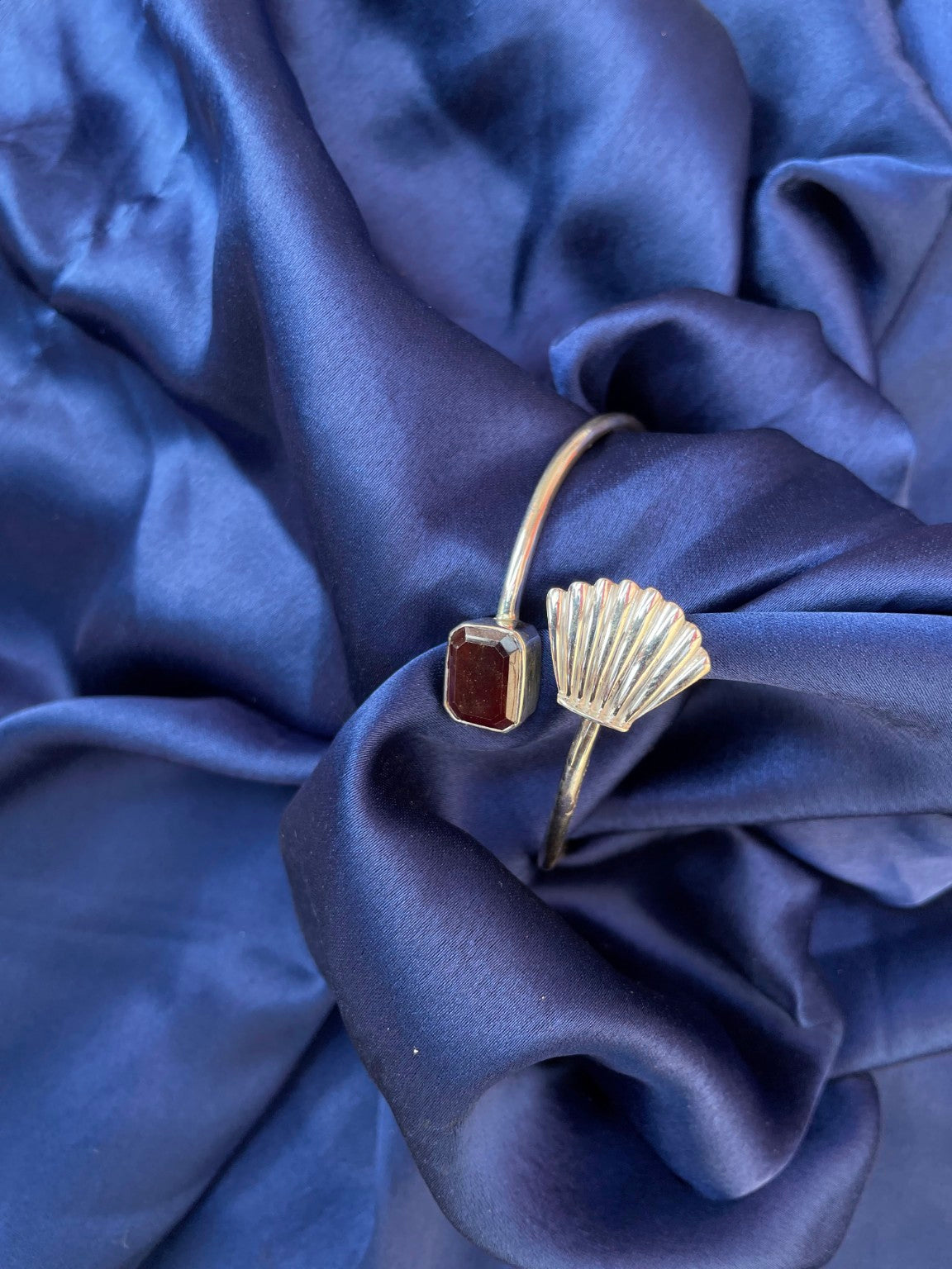 Garnet Shell Open Cuff Bracelet