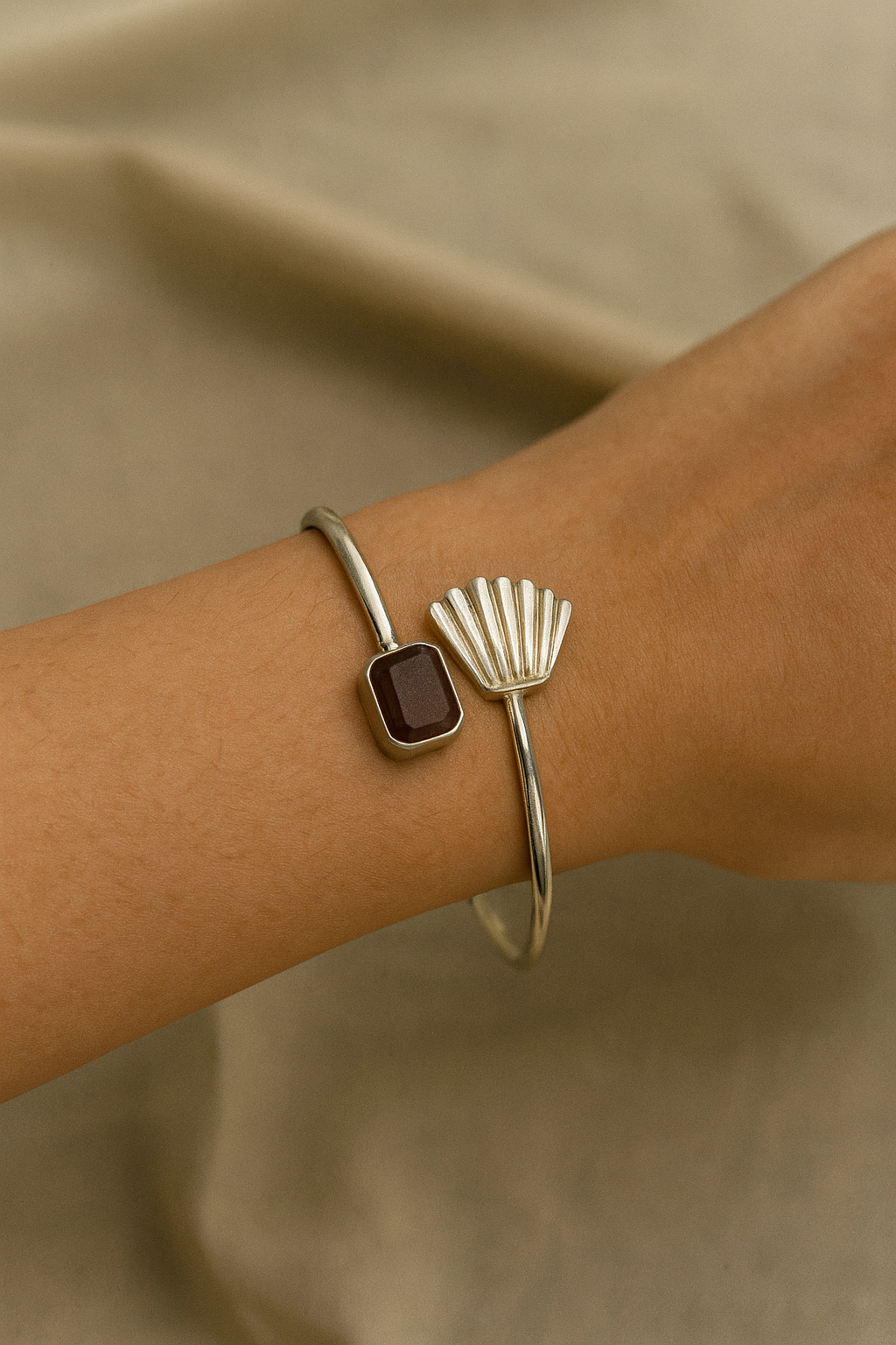 Garnet Shell Open Cuff Bracelet