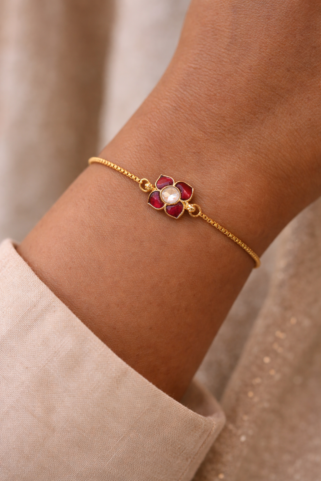 Anvika Ruby Flower Bracelet