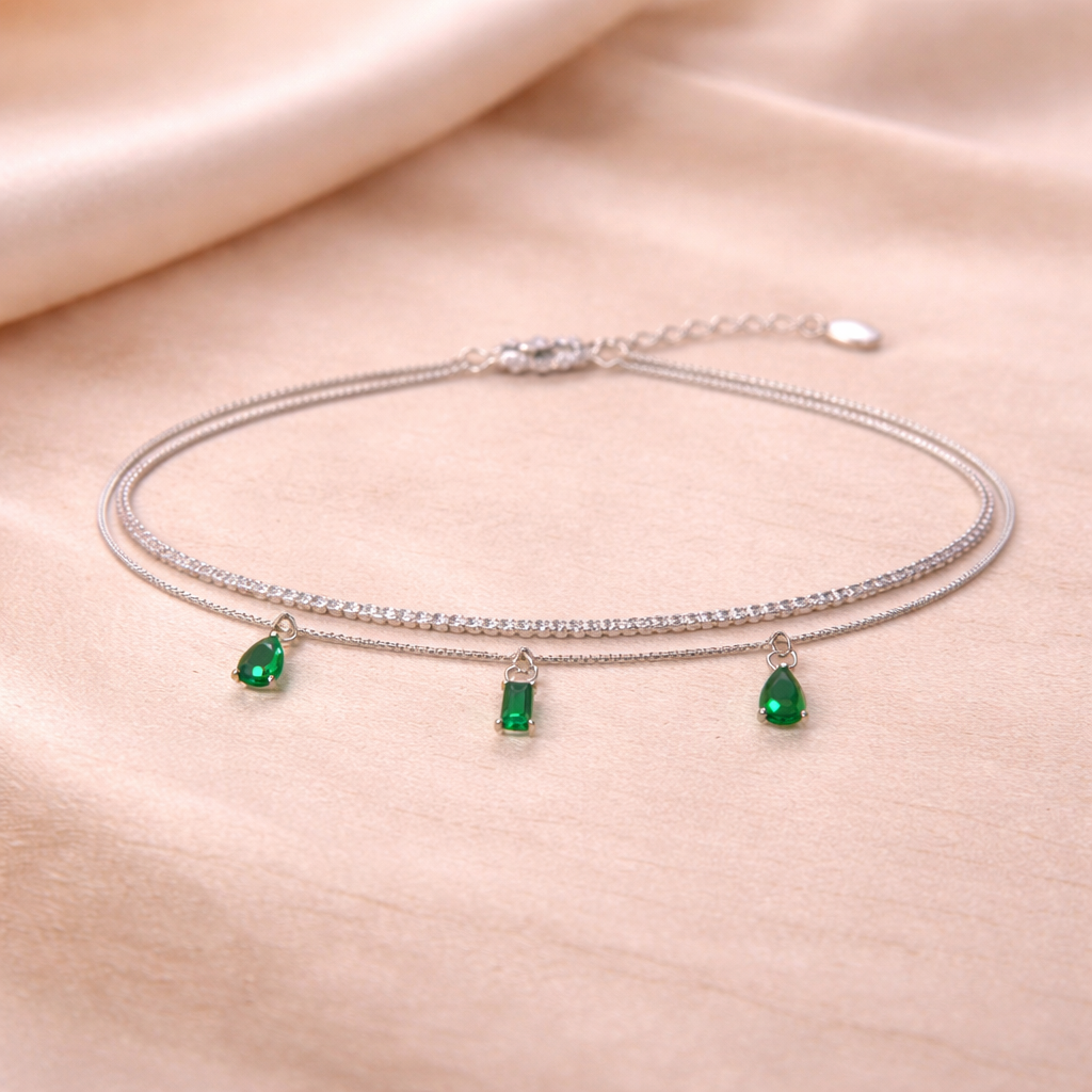 Emerald Cascade Silver Bracelet