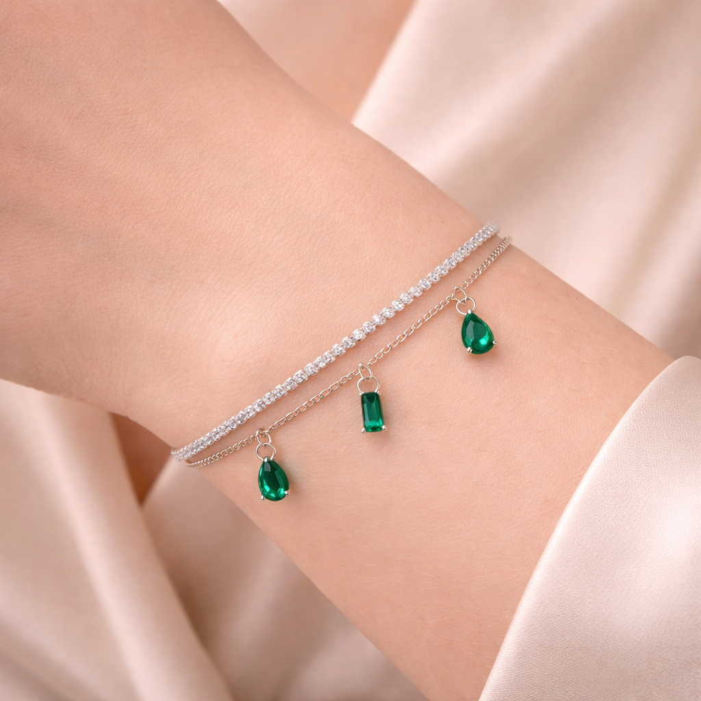Emerald Cascade Silver Bracelet