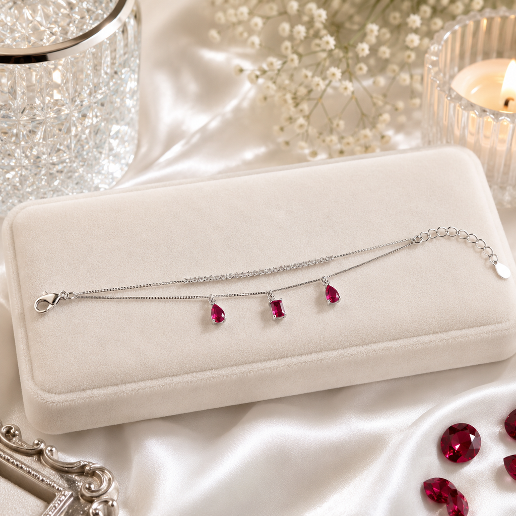 Ruby Cascade Silver Bracelet