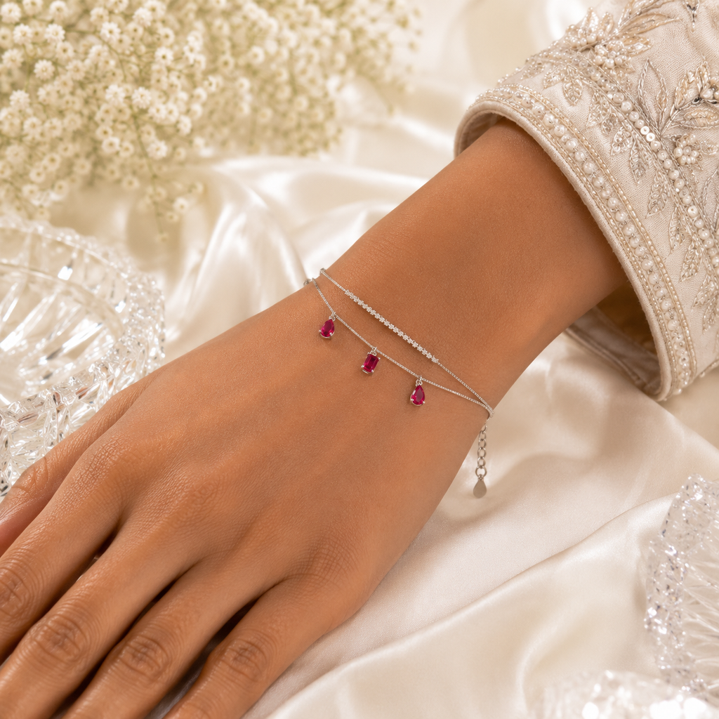 Ruby Cascade Silver Bracelet