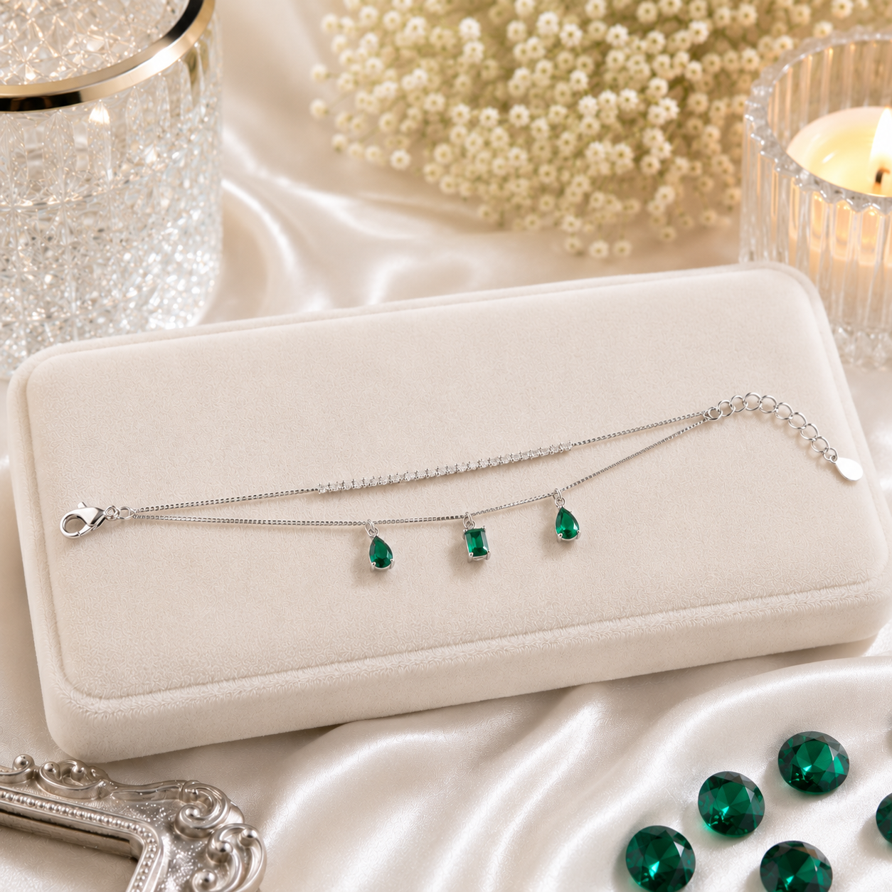 Emerald Drift Silver Bracelet