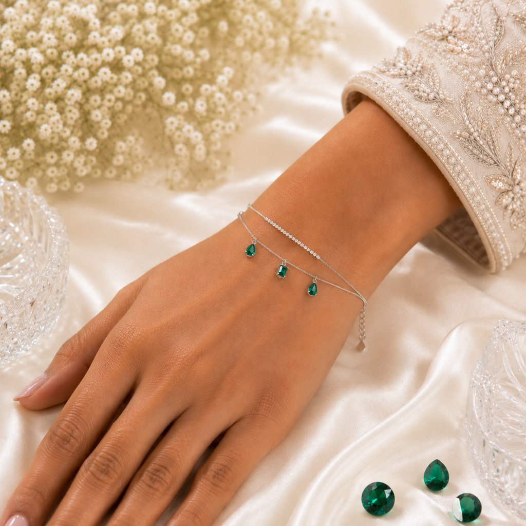 Emerald Drift Silver Bracelet