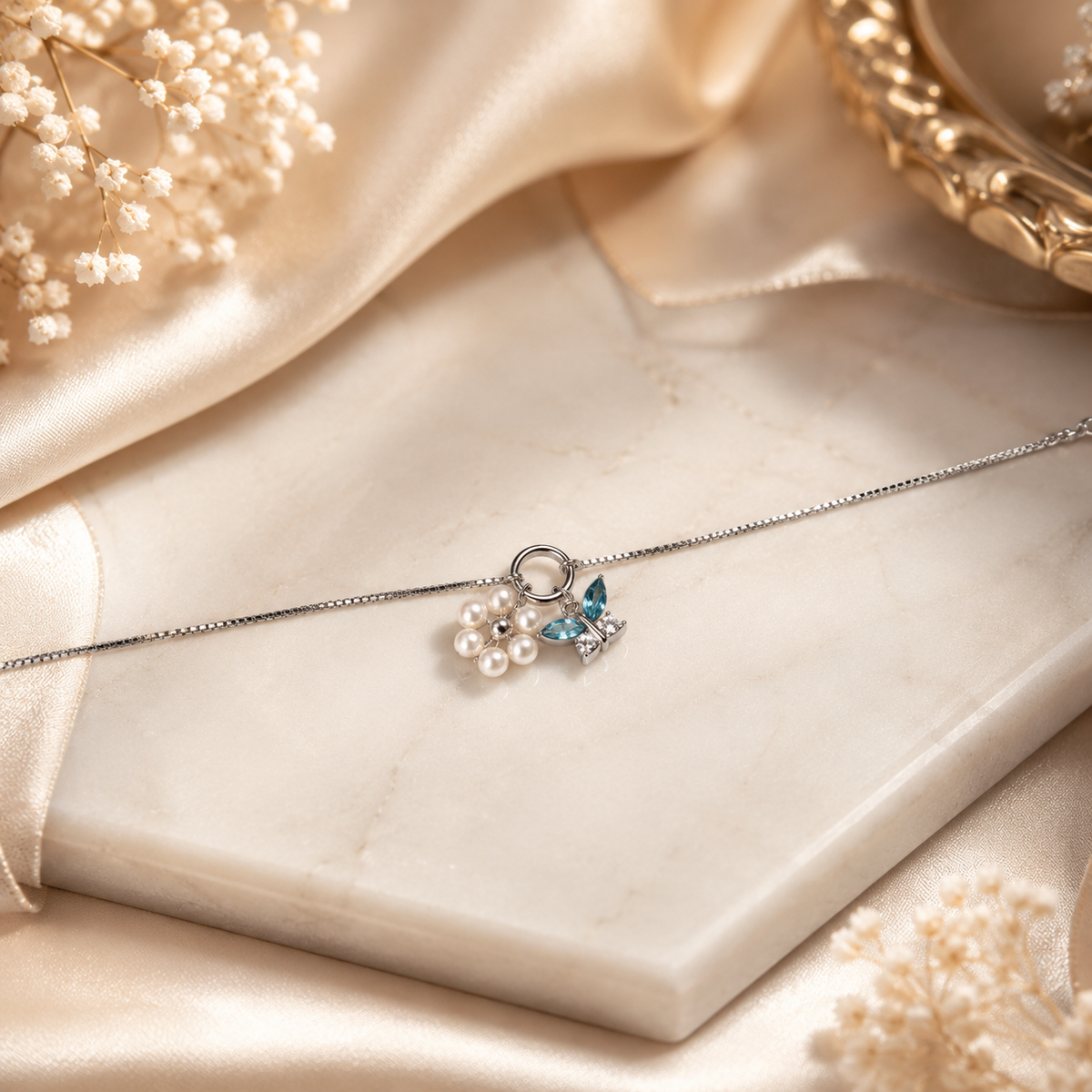 Azure Pearl Charm Bracelet