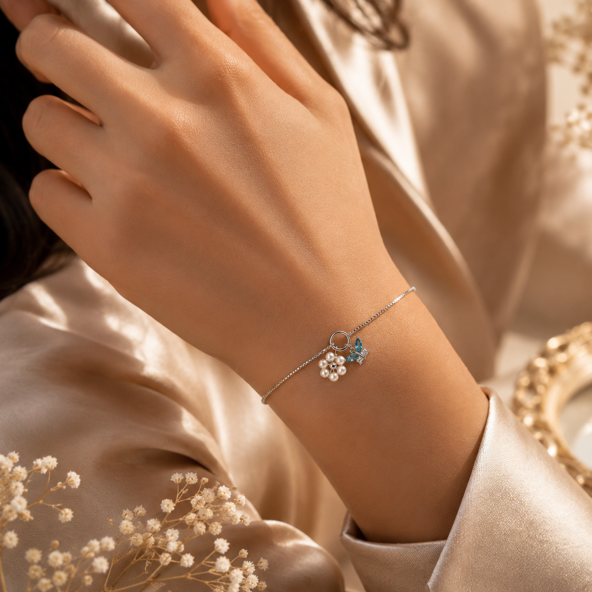 Azure Pearl Charm Bracelet