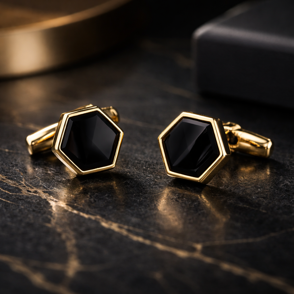 Obsidian Hex Gold Cufflinks