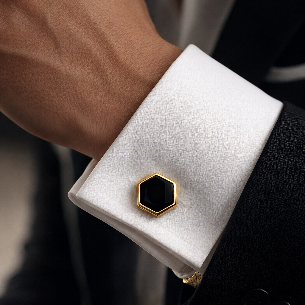 Obsidian Hex Gold Cufflinks