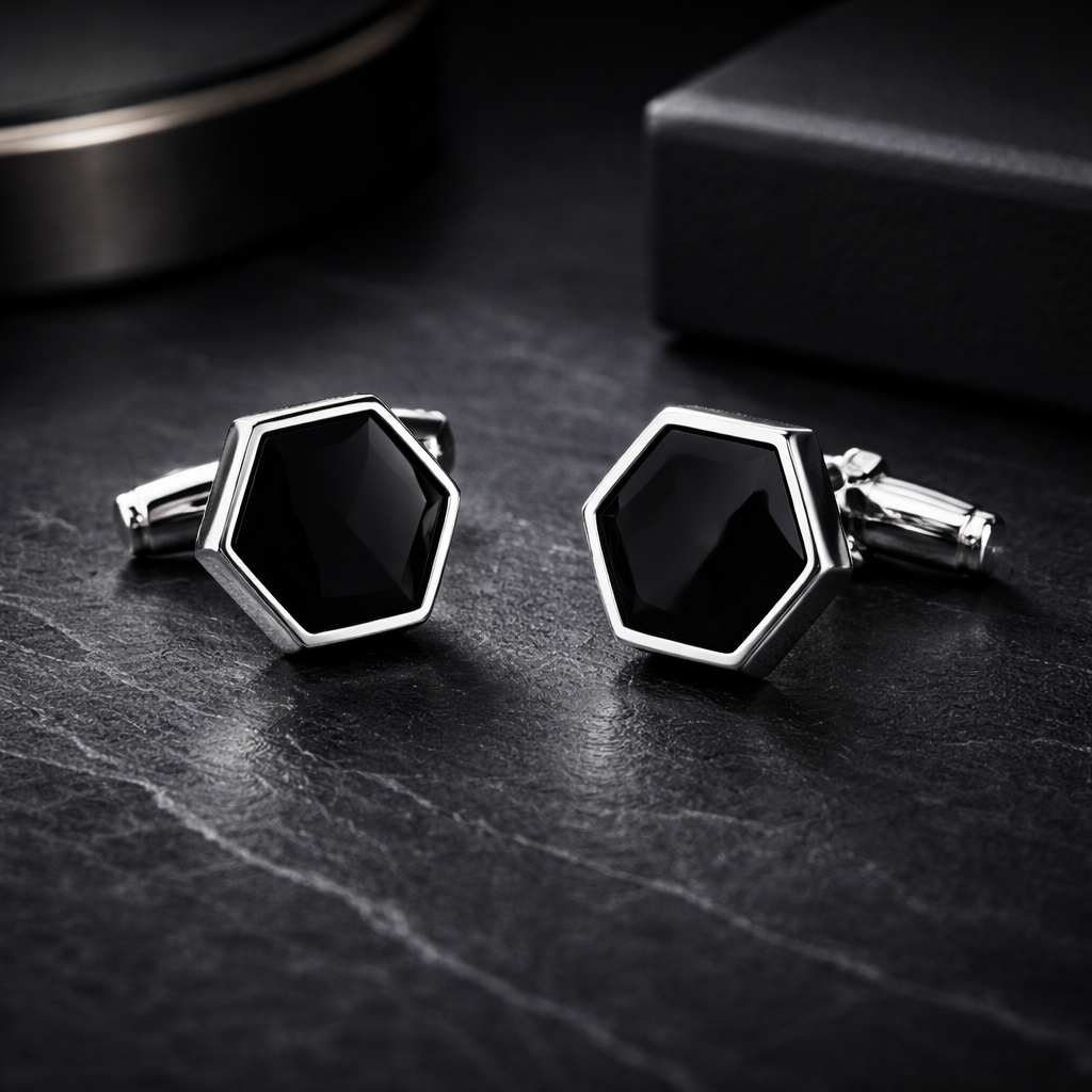 Noir Hex Silver Cufflinks