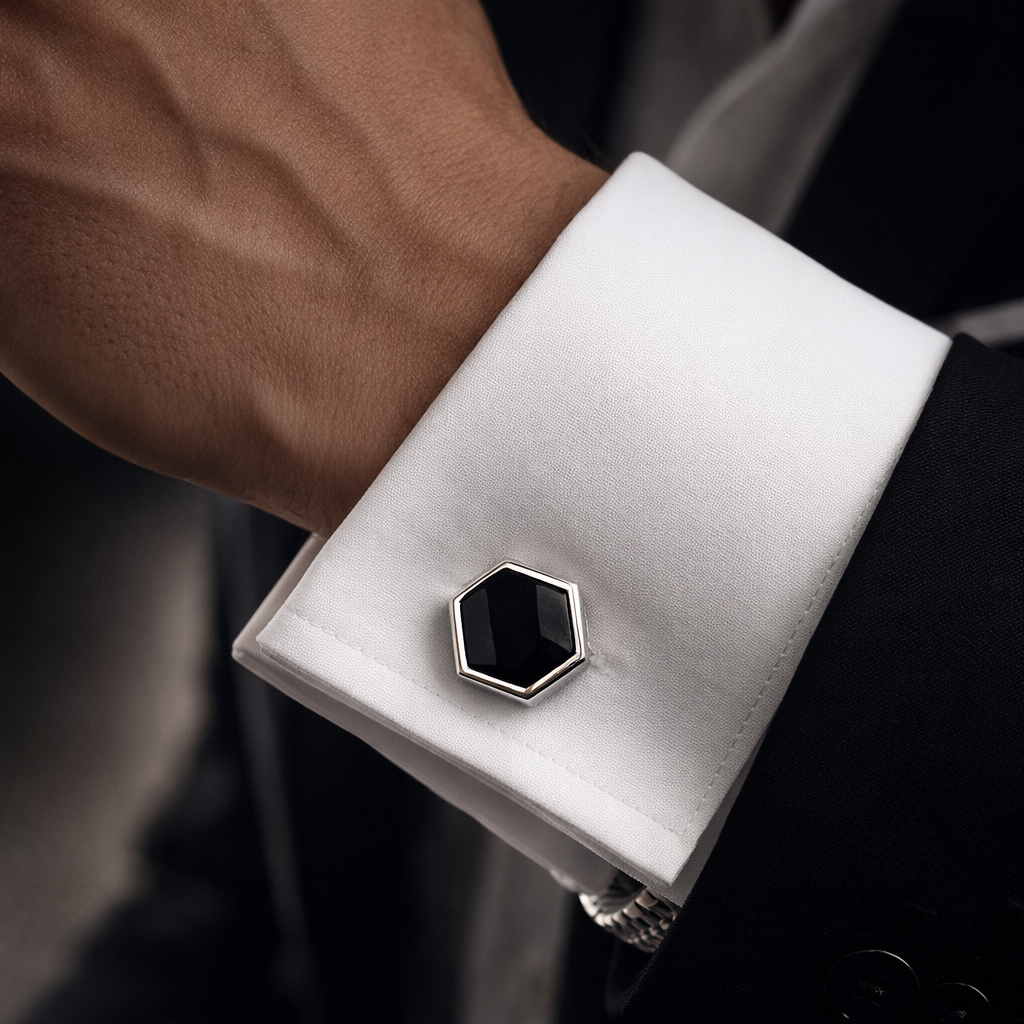 Noir Hex Silver Cufflinks