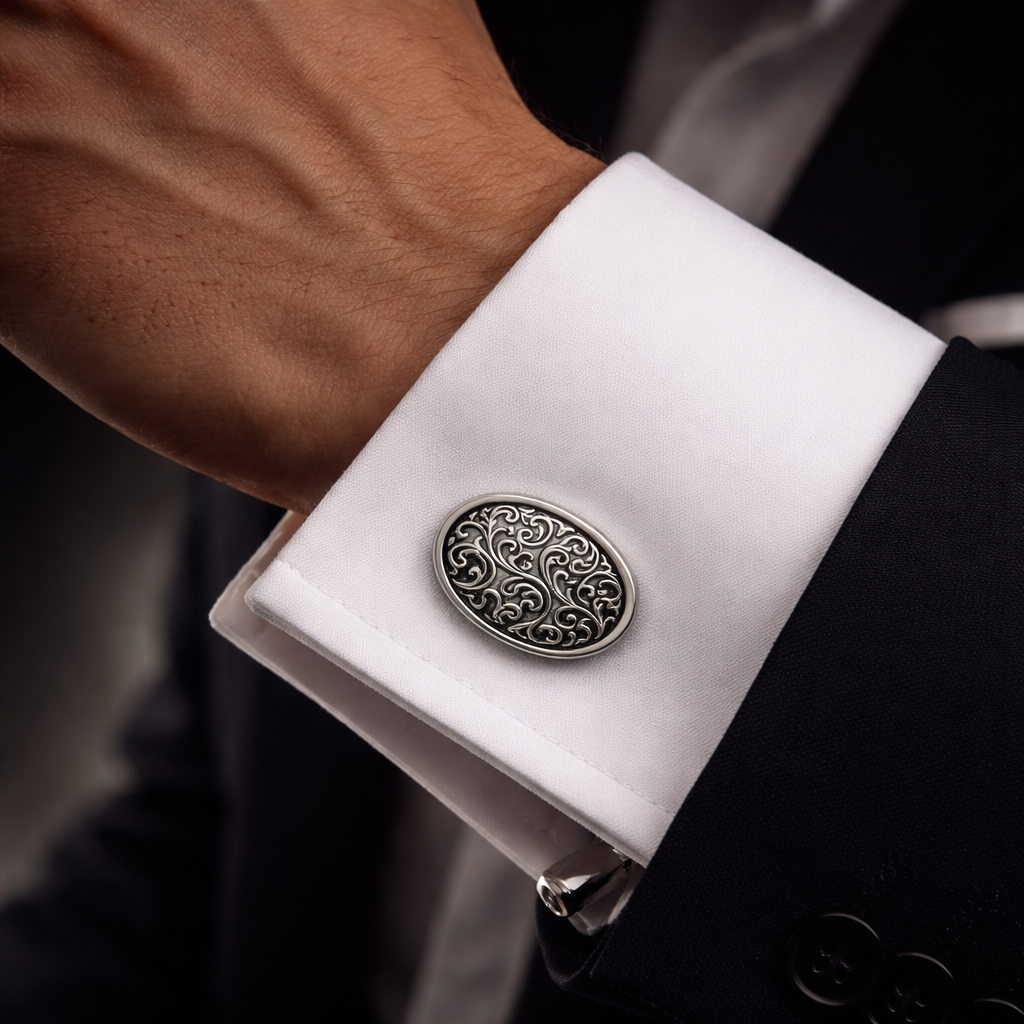 Regal Filigree Silver Cufflinks