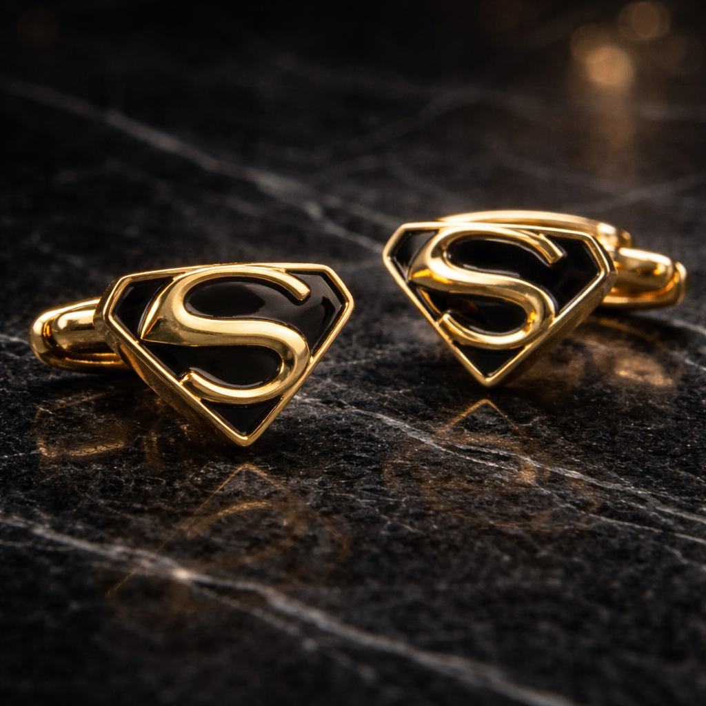 Hero Shield “S” Cufflinks – Black & Gold