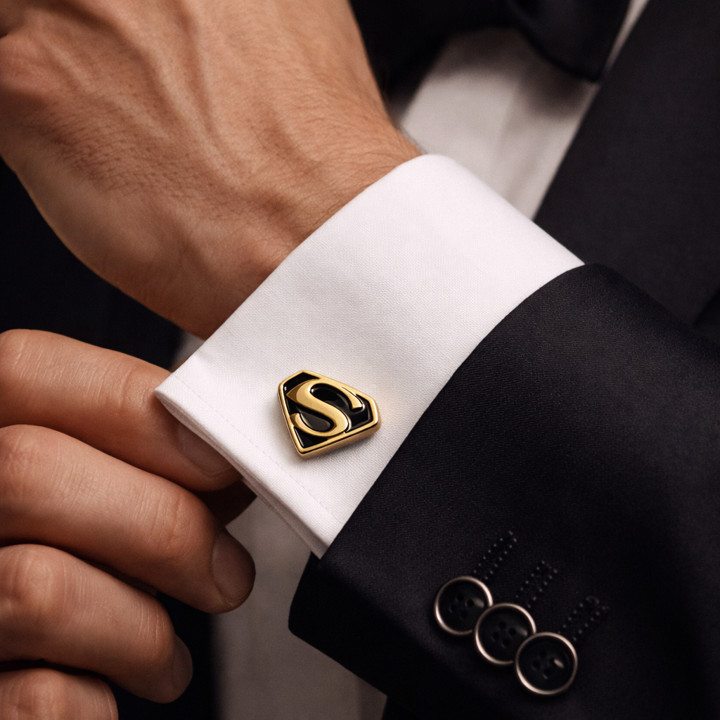 Hero Shield “S” Cufflinks – Black & Gold