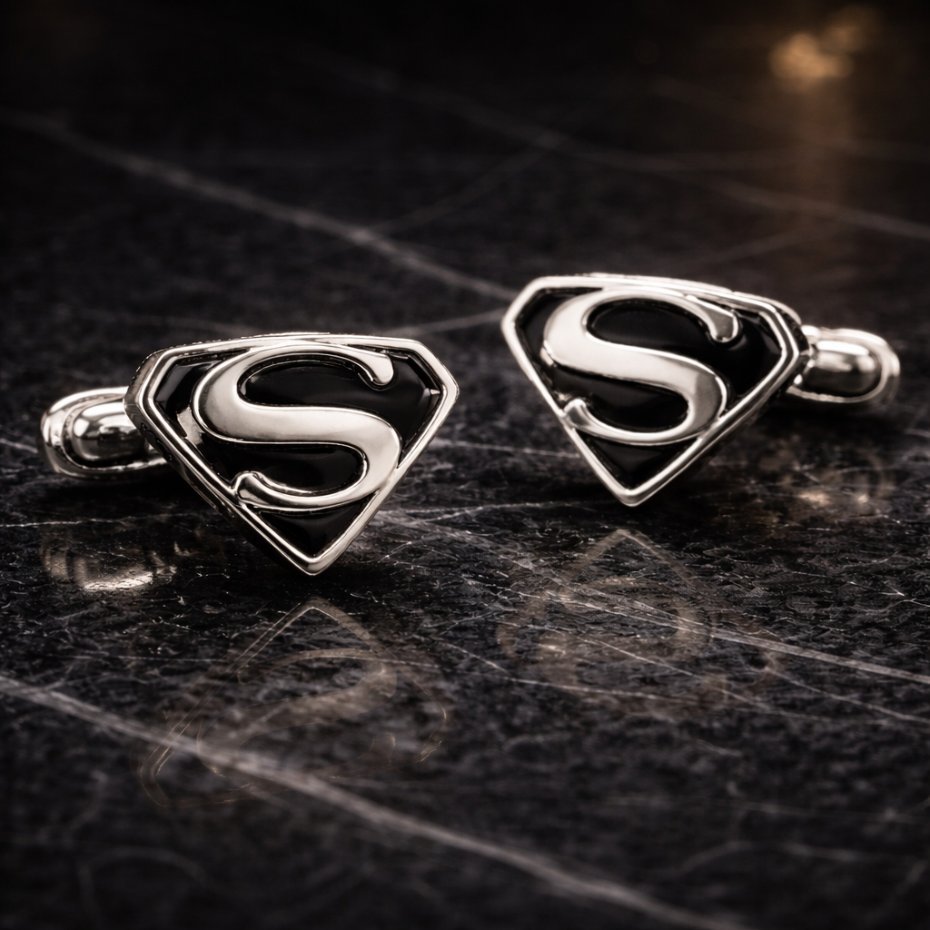 Hero Shield “S” Cufflinks – Black & Silver