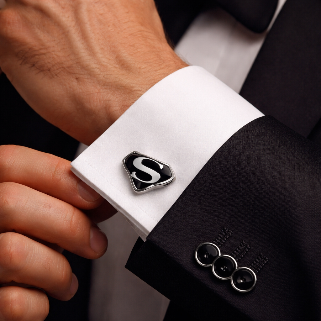 Hero Shield “S” Cufflinks – Black & Silver