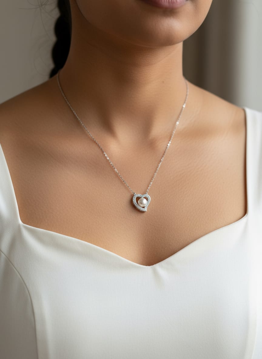 Heart Pearl Solitaire Chain