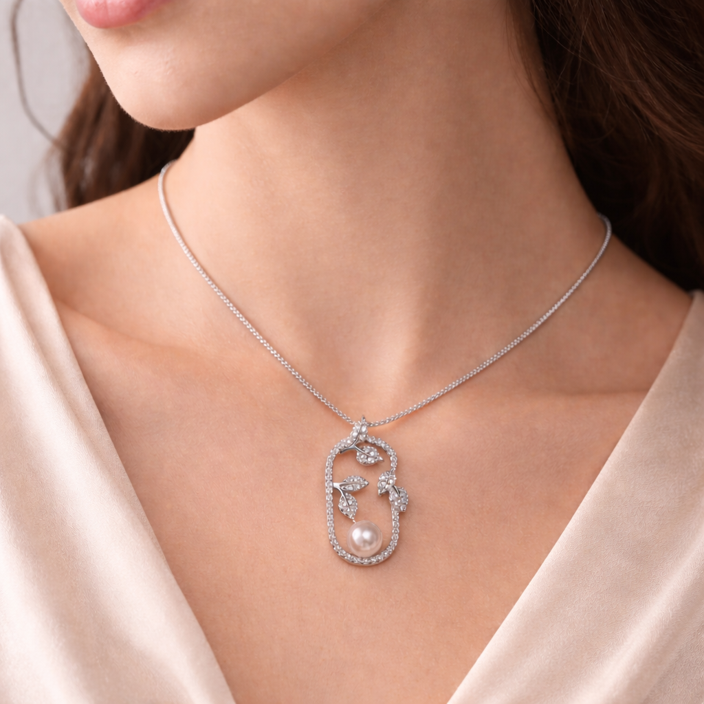 Pearl Vine Elegance Silver Necklace