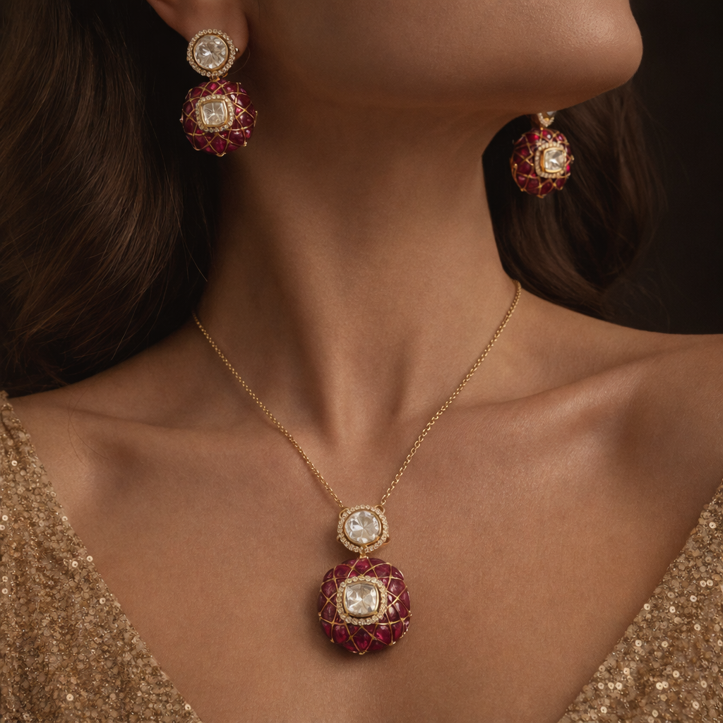 Ruby Lattice Glow Pendant Set