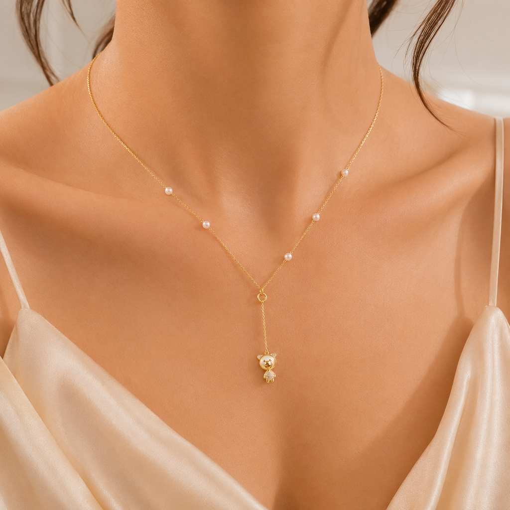 Mridu Teddy Pearl Lariat Necklace