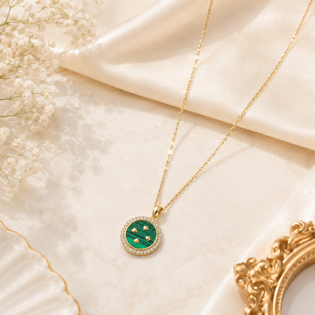 Nandini Malachite Halo Necklace