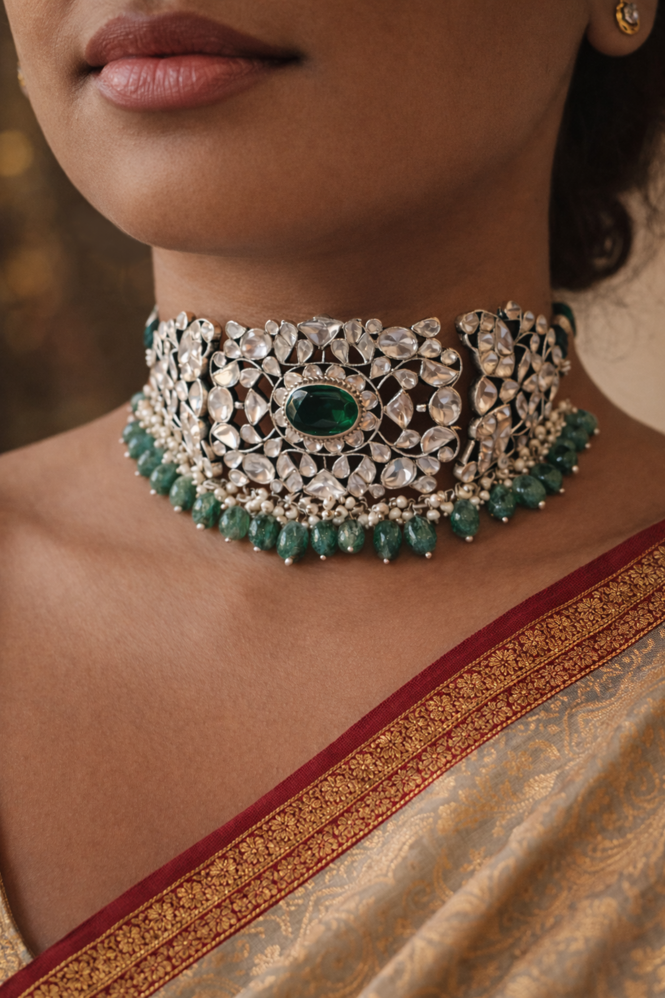 Nayantara Emerald Kundan Choker