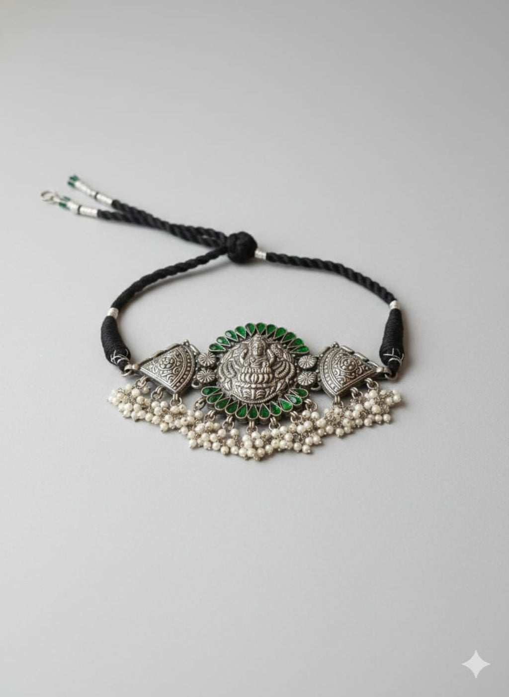 Harini Green Stone Lakshmi Oxidised Choker