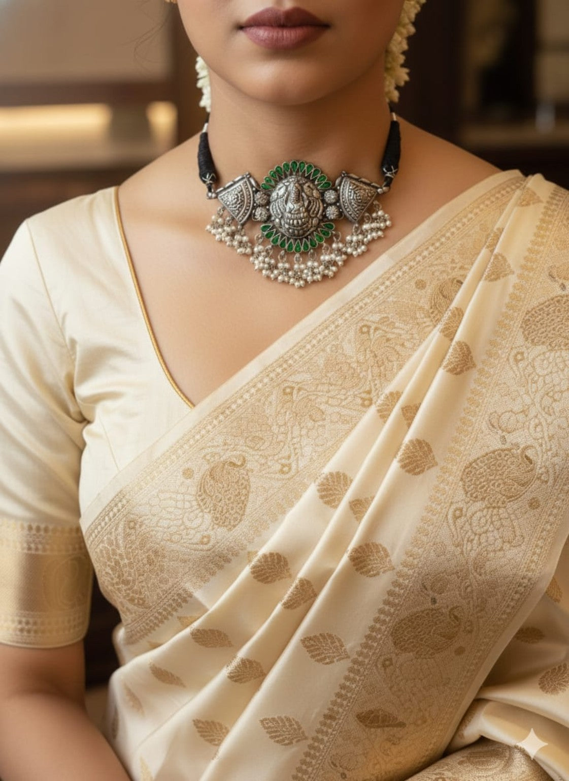 Harini Green Stone Lakshmi Oxidised Choker