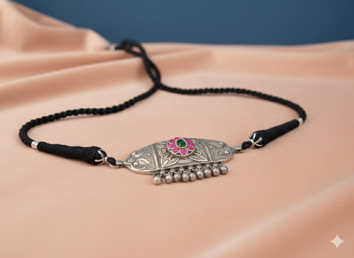 Myra Oxidised Silver Choker