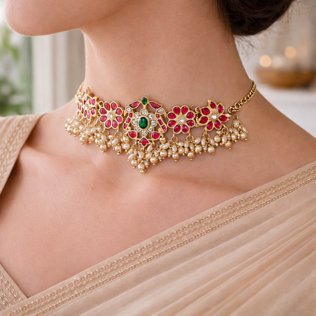 Gulrani Emerald Kundan Choker
