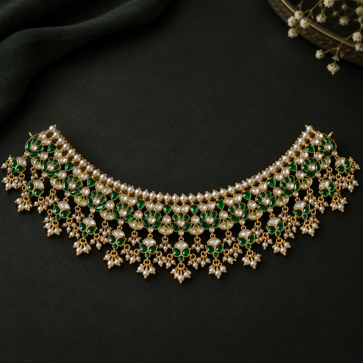 Royal Emerald Cascade Bridal Choker