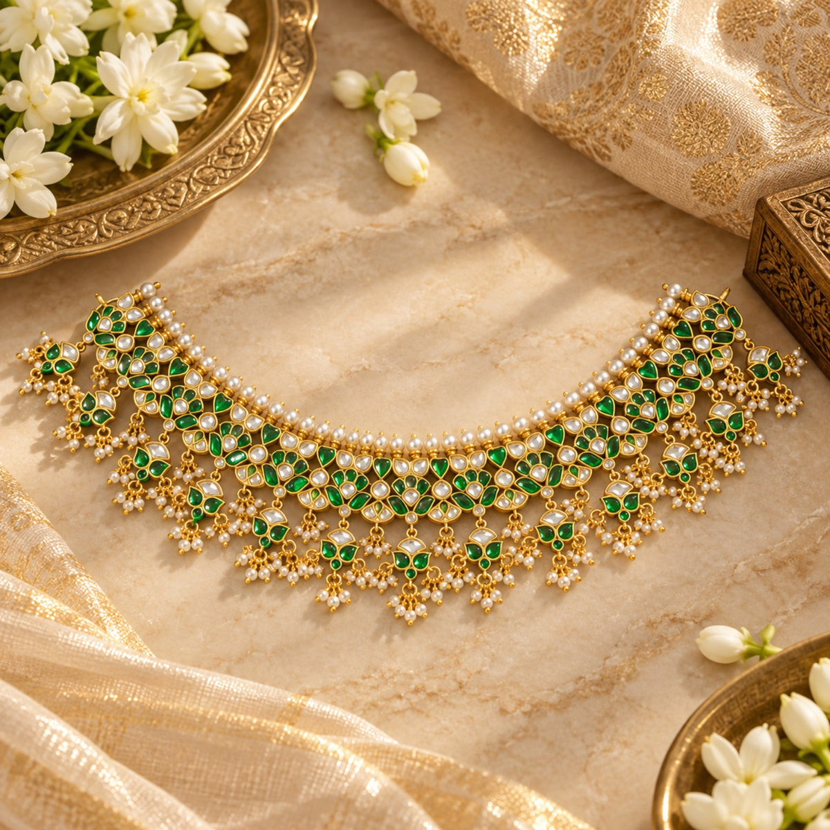 Royal Emerald Cascade Bridal Choker