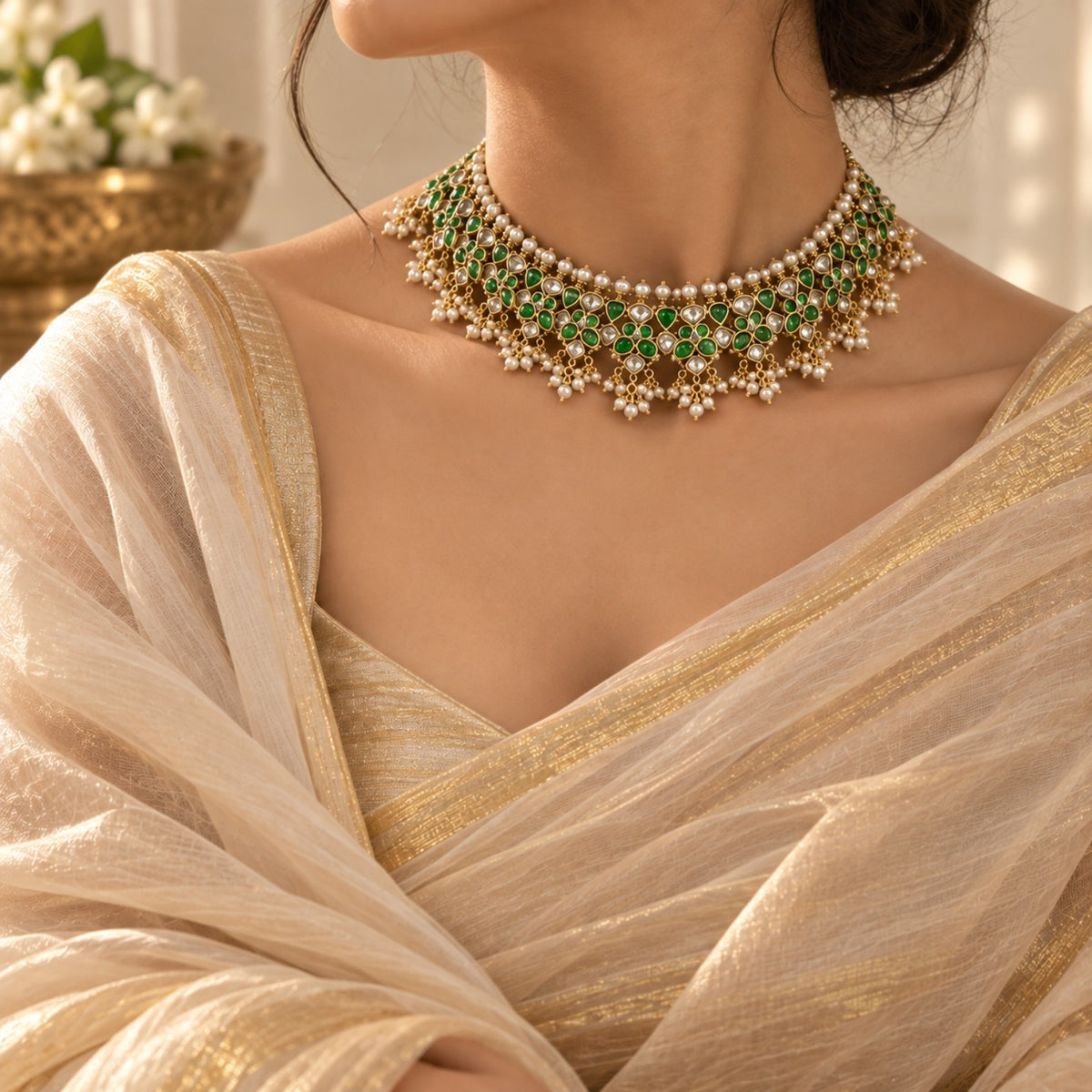 Royal Emerald Cascade Bridal Choker