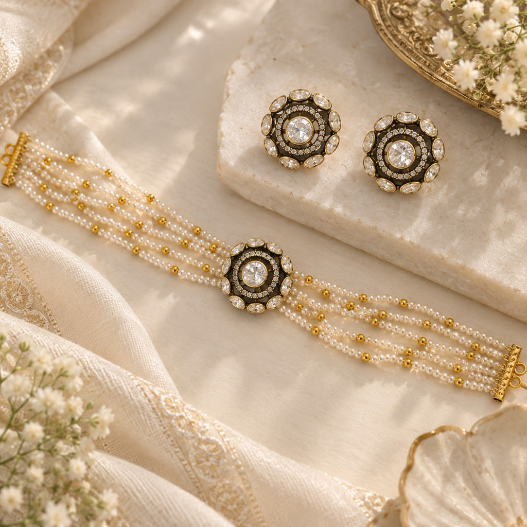 Evara Pearl Medallion Choker