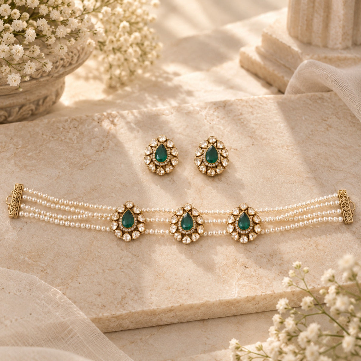 Aarika Emerald Pearl Choker