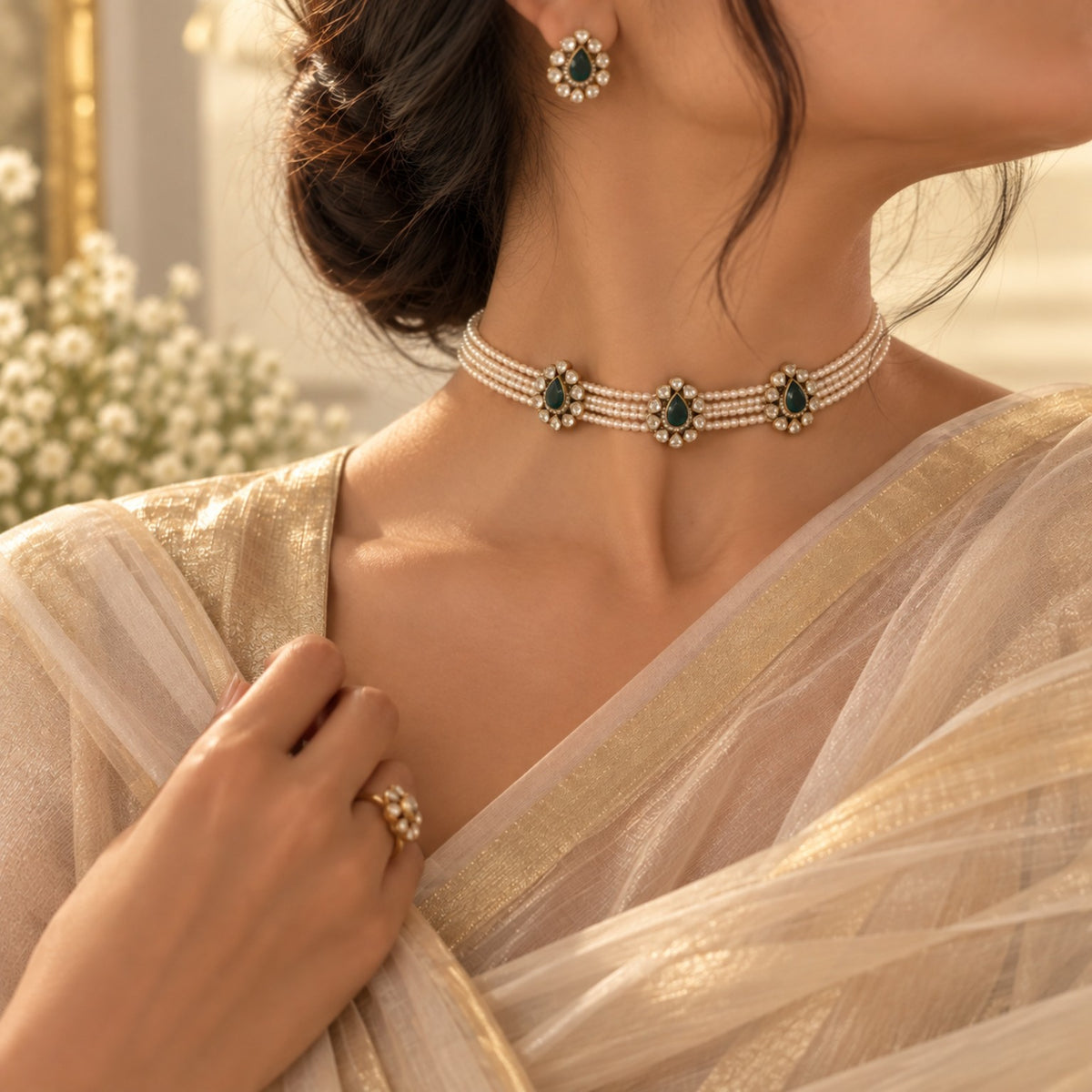 Aarika Emerald Pearl Choker